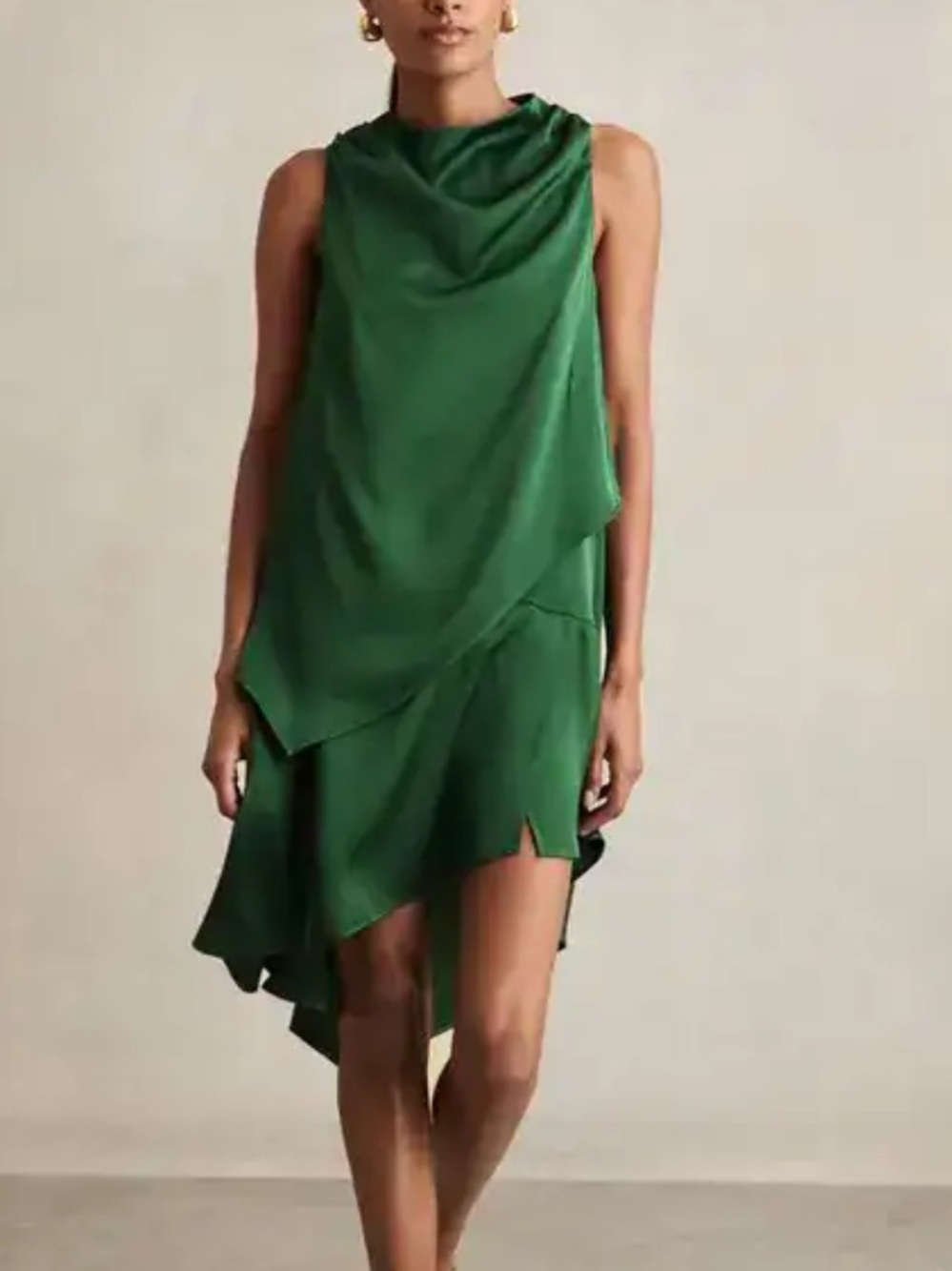NWOT REISS Eloise Dress Green Draped Cowl Neck Asymmetrical